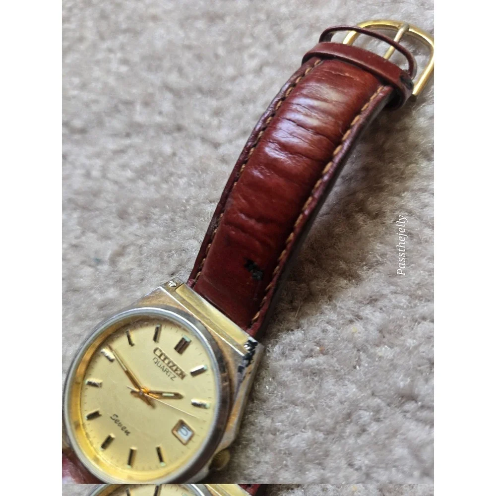Citizen Seven Watch Mens Gold Tone Champagne Dial Date Quartz Dress Watch vtg